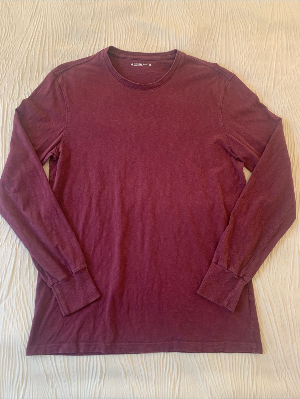 American Giant Premium Slub Long Sleeve T-Shirt, made in USA, size medium